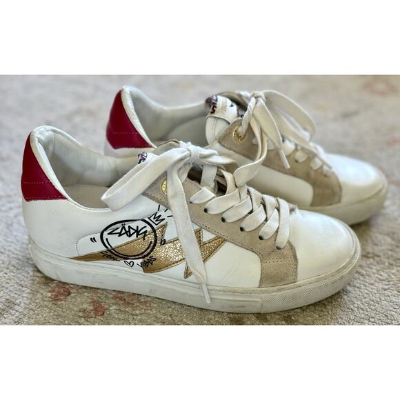 Zadig & Voltaire Women's Tennis Sneakers White Leather Size 37 - Picture 4 of 11